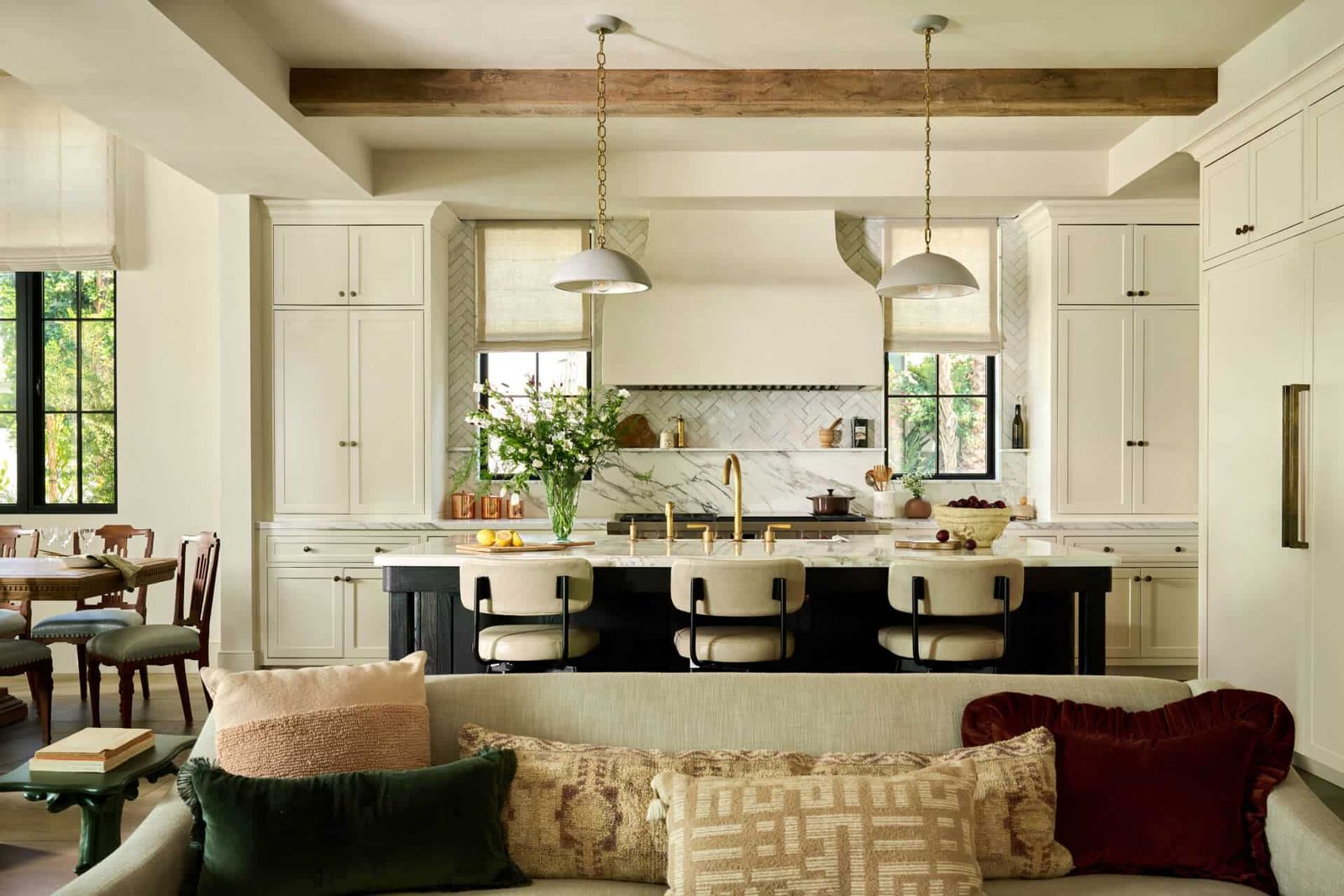 Cream kitchen with reclaimed beams