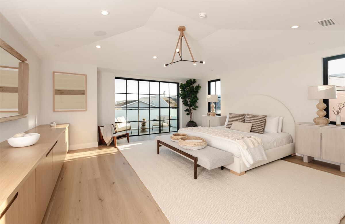 Primary bedroom with steel-framed windows